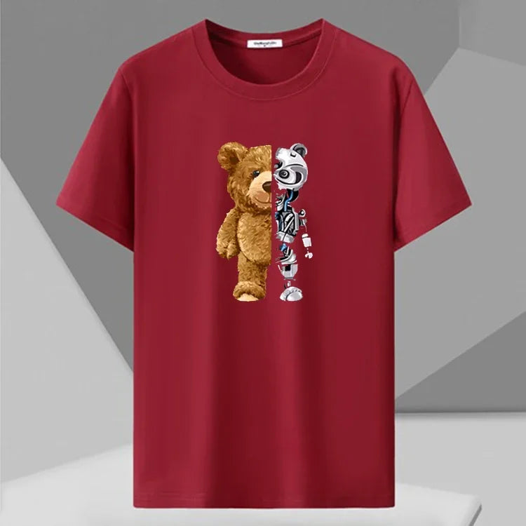 Men's Cotton Bear Printed T-Shirt - Summer Loose Fit Tee