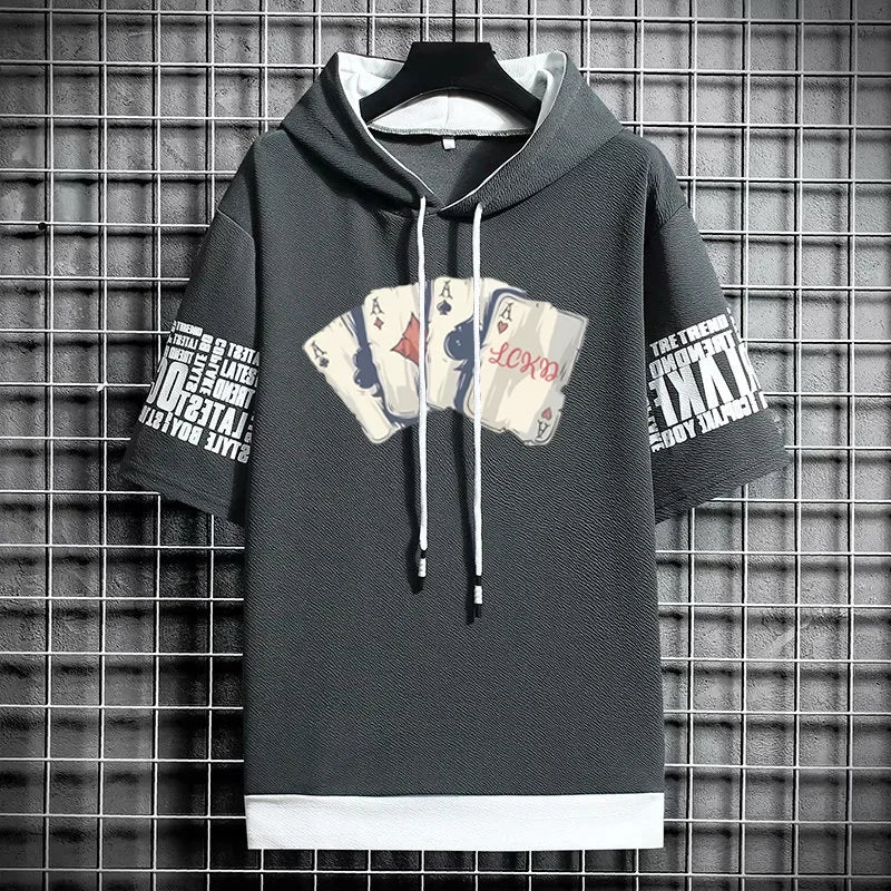 Men's T-Shirt Streetwear Hoodie - Casual Graphic Print Tee