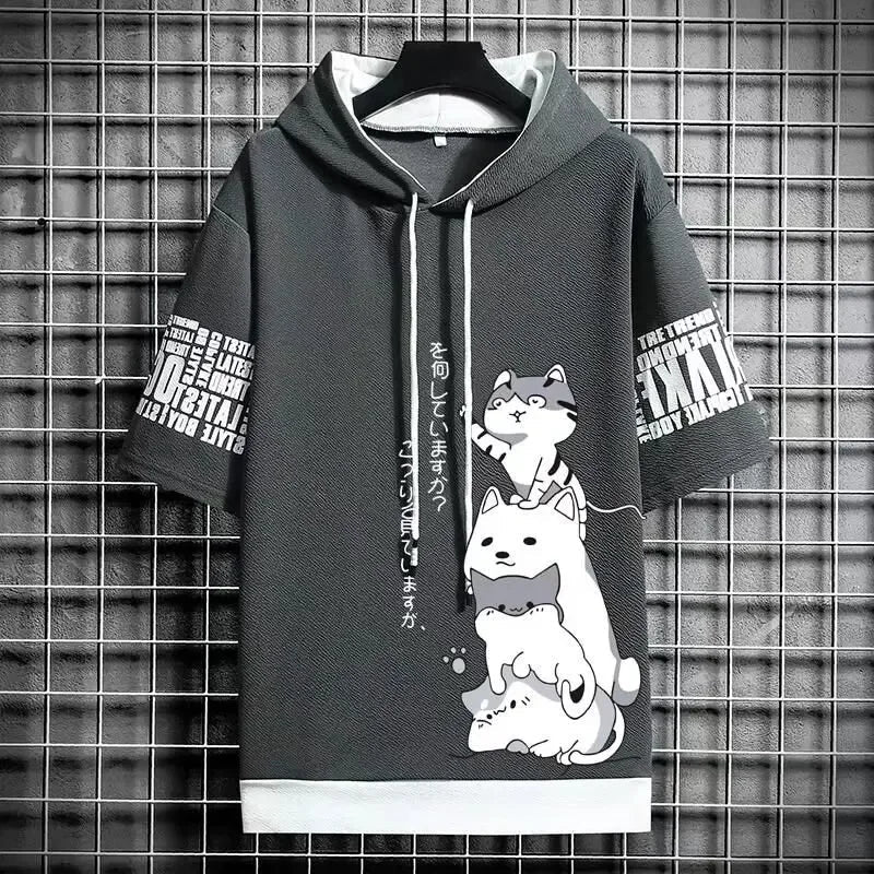 Summer Men's Hooded T-Shirt - Casual Harajuku Streetwear