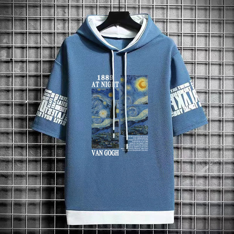 Men's Van Gogh Art T-Shirt - Hooded Winter Streetwear