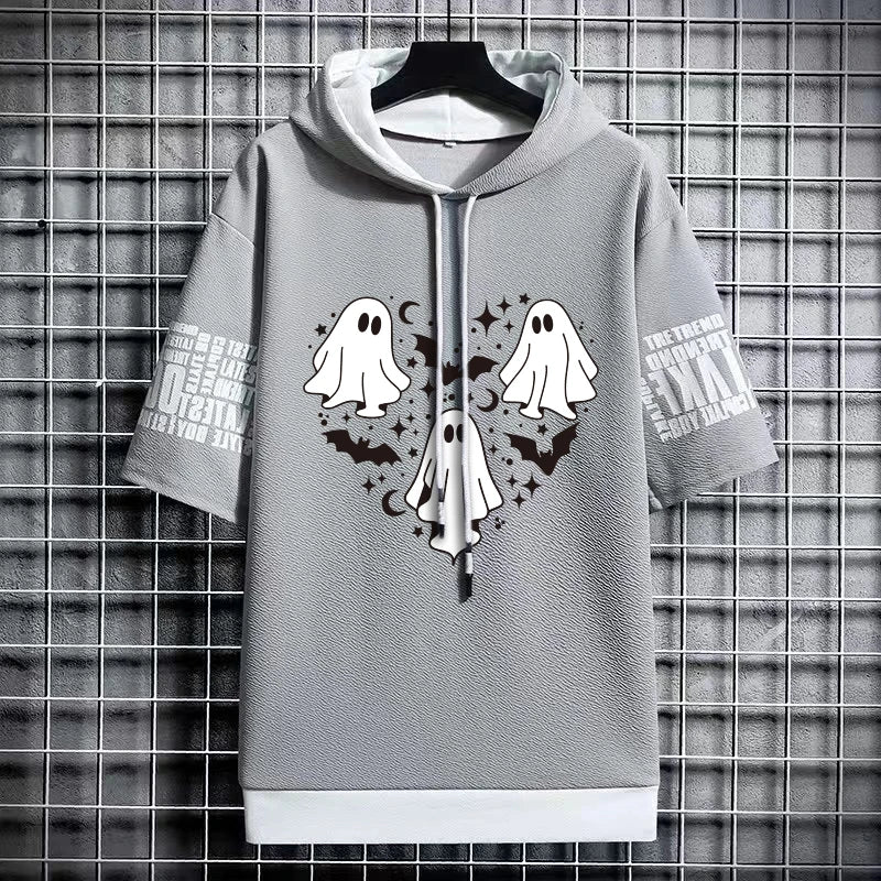 Men's Winter Hooded T-Shirt - Short Sleeve Streetwear Top
