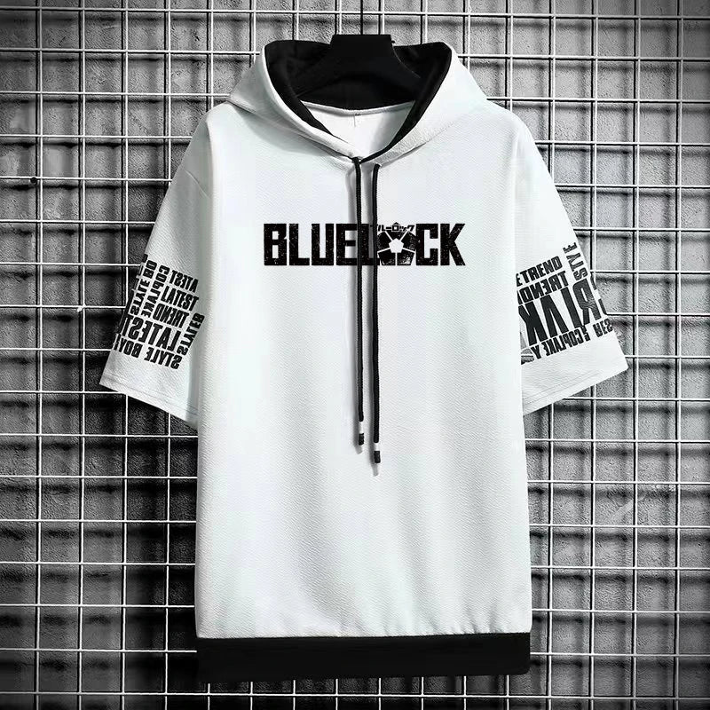 Men's Blue Lock Anime T-Shirt - Hooded Short Sleeve Tee