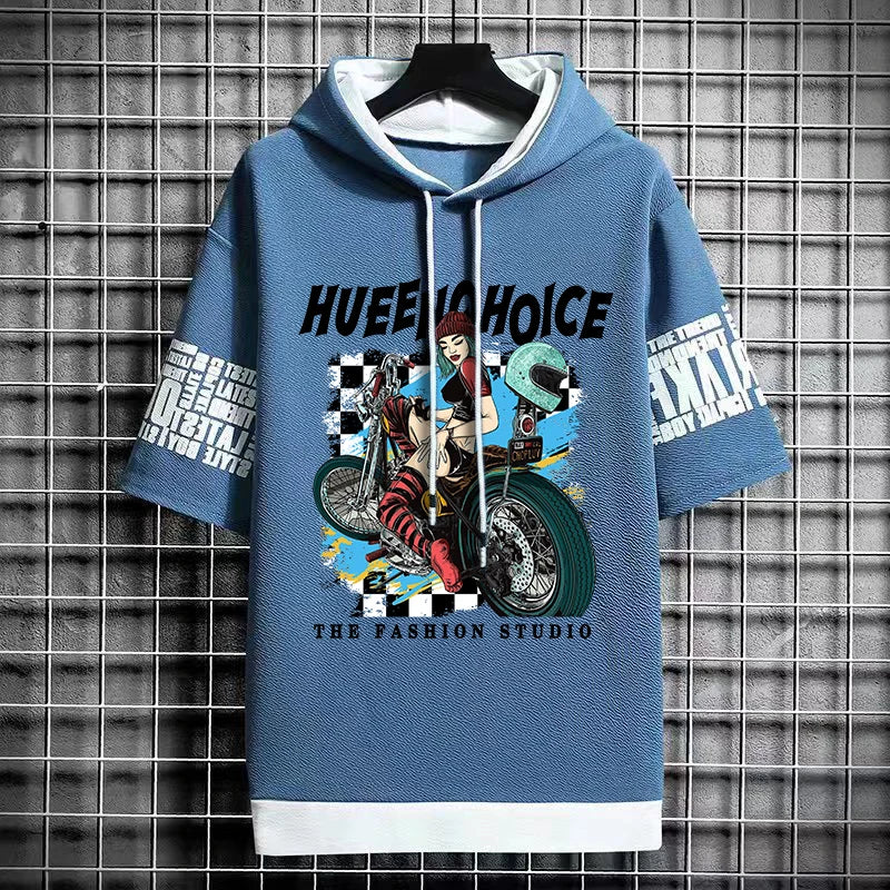 Men's Winter Hooded Graphic T-Shirt - Short Sleeve Top