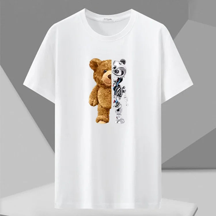 Men's Cotton Bear Printed T-Shirt - Summer Loose Fit Tee