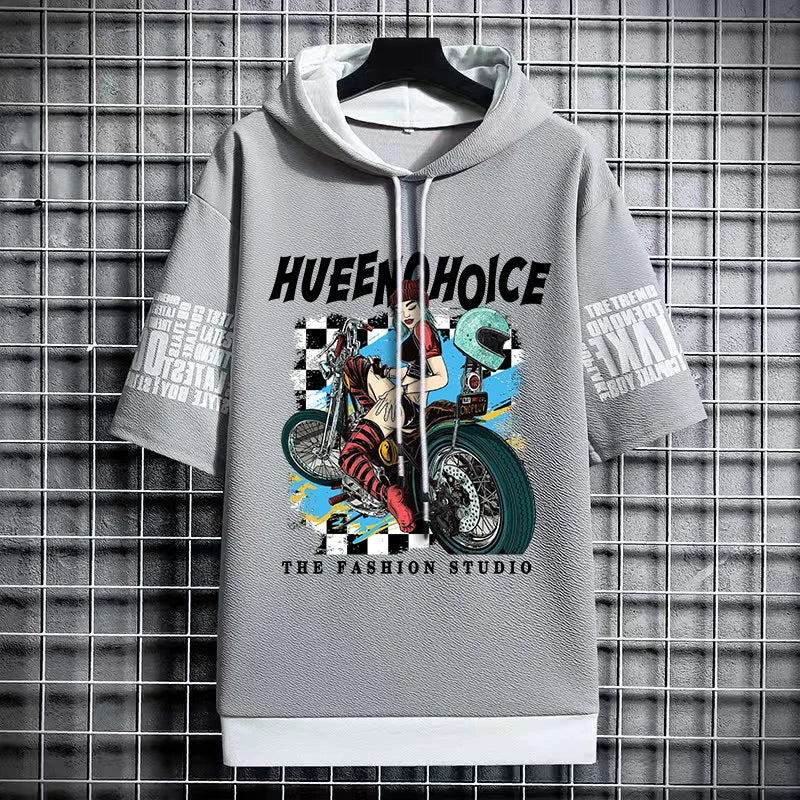 Men's Winter Hooded Graphic T-Shirt - Short Sleeve Top