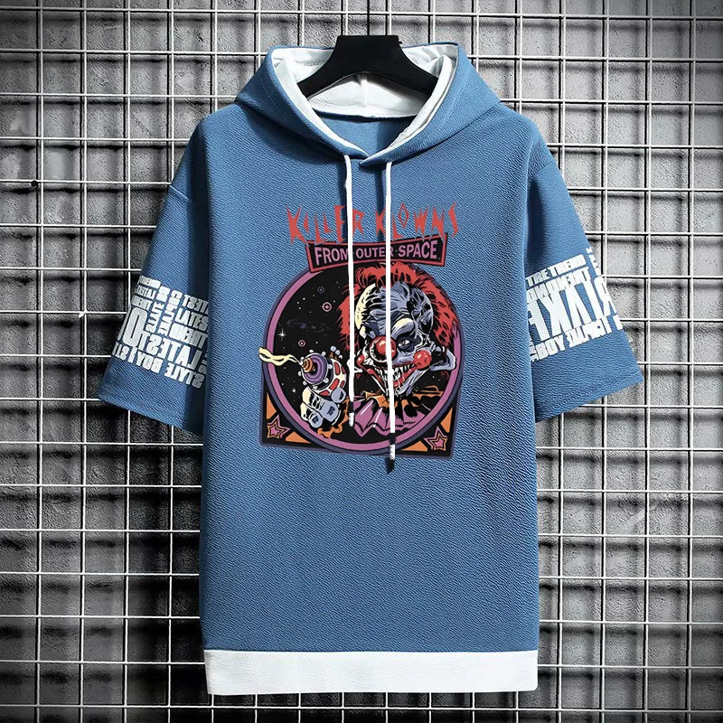 Men's Winter Hooded T-Shirt - Streetwear Clown Graphic Tee