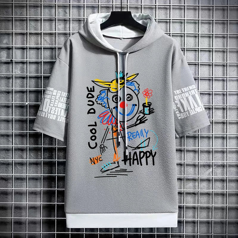 Men's Streetwear Hooded T-Shirt - Winter Graffiti Top
