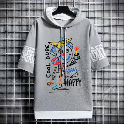 Men's Streetwear Hooded T-Shirt - Winter Graffiti Top
