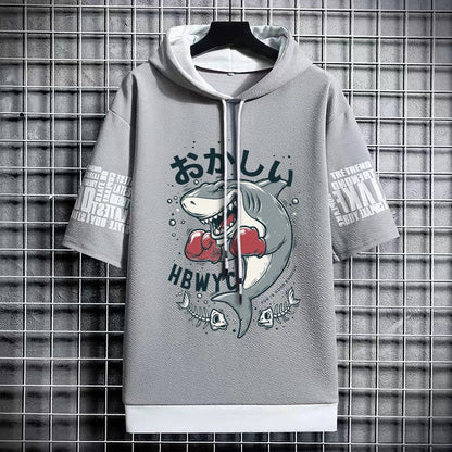 Trendy Men's Cartoon Hooded T-Shirt - Winter Streetwear Top