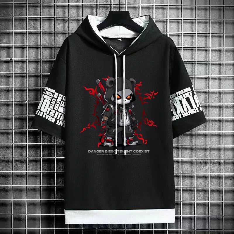 Men's Harajuku Hooded T-Shirt - Korean Fashion Streetwear
