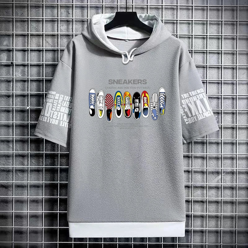 Men's Hooded T-Shirt - Graffiti Sneakers Graphic Streetwear