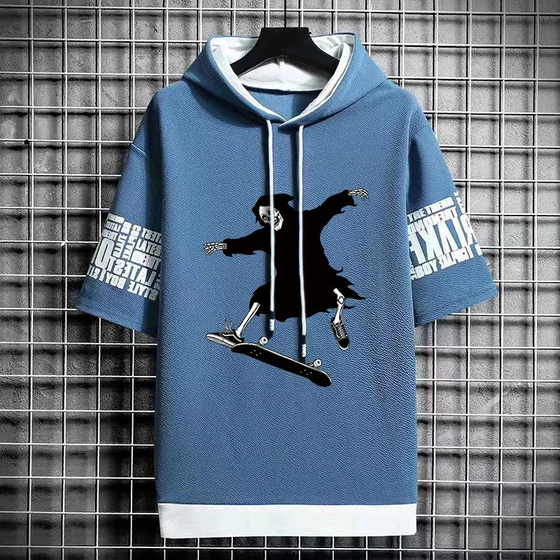 Men's Winter Hooded Skeleton Print T-Shirt - Harajuku Tee