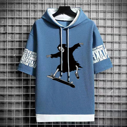 Men's Winter Hooded Skeleton Print T-Shirt - Harajuku Tee