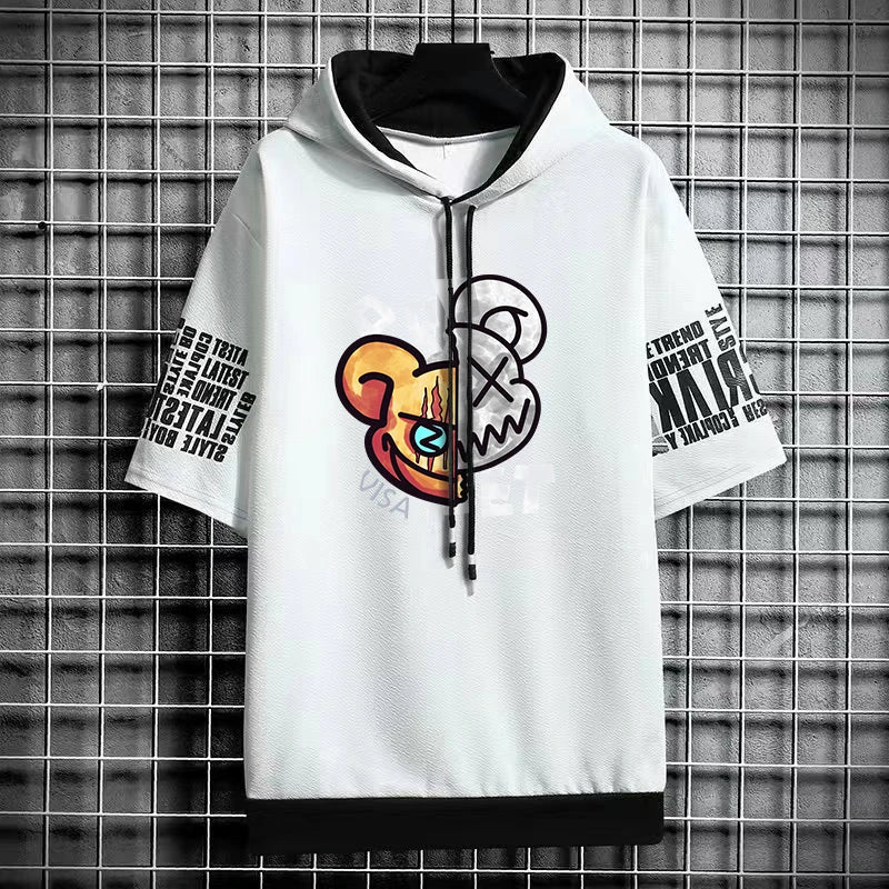 Men’s Winter Cartoon Print Hooded T-Shirt - Streetwear Top