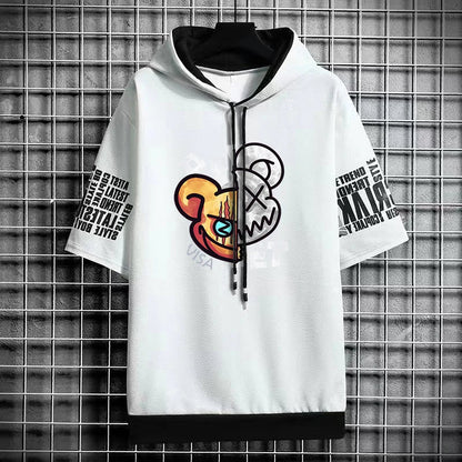 Men’s Winter Cartoon Print Hooded T-Shirt - Streetwear Top