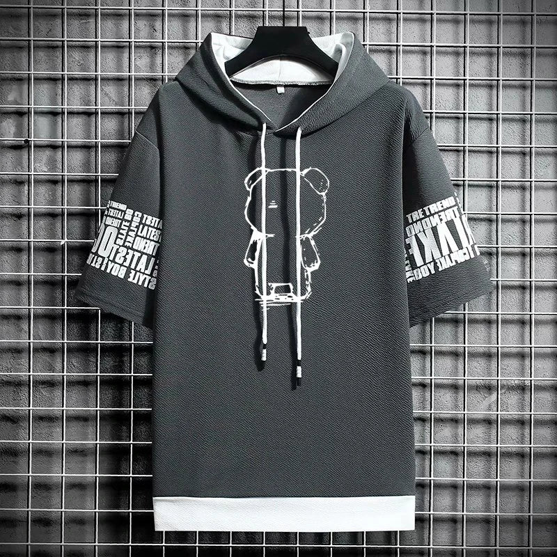 Men's Streetwear Hooded T-Shirt - Winter Graphic Print Tee