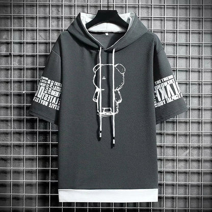 Men's Streetwear Hooded T-Shirt - Winter Graphic Print Tee