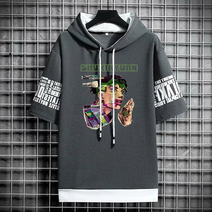 Men's Streetwear Hooded T-Shirt - Graphic Anime Print
