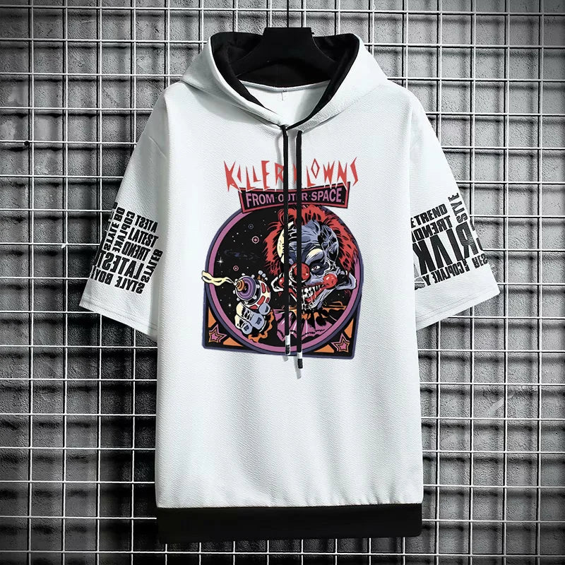 Men's Winter Hooded T-Shirt - Streetwear Clown Graphic Tee