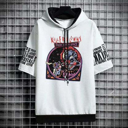 Men's Winter Hooded T-Shirt - Streetwear Clown Graphic Tee