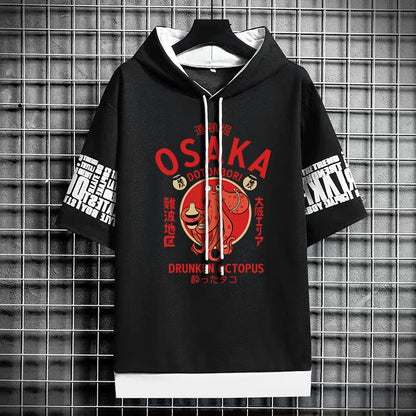 Osaka Dotonbori Octopus Hooded T-Shirt - Japanese Streetwear