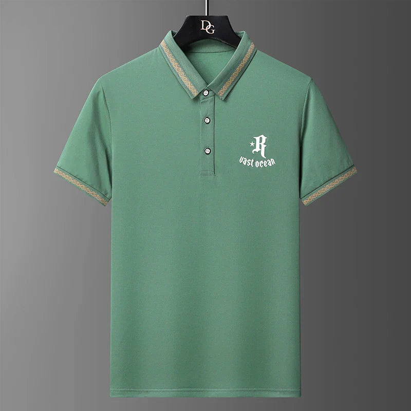 Men's Summer Embroidered Polo T-Shirt - Slim Fit Casual Top