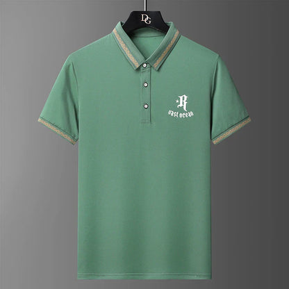 Men's Summer Embroidered Polo T-Shirt - Slim Fit Casual Top
