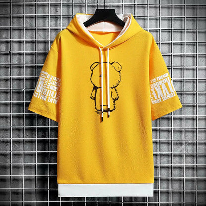 Men's Streetwear Hooded T-Shirt - Winter Graphic Print Tee