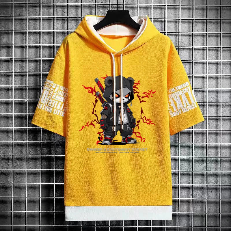 Men's Harajuku Hooded T-Shirt - Korean Fashion Streetwear