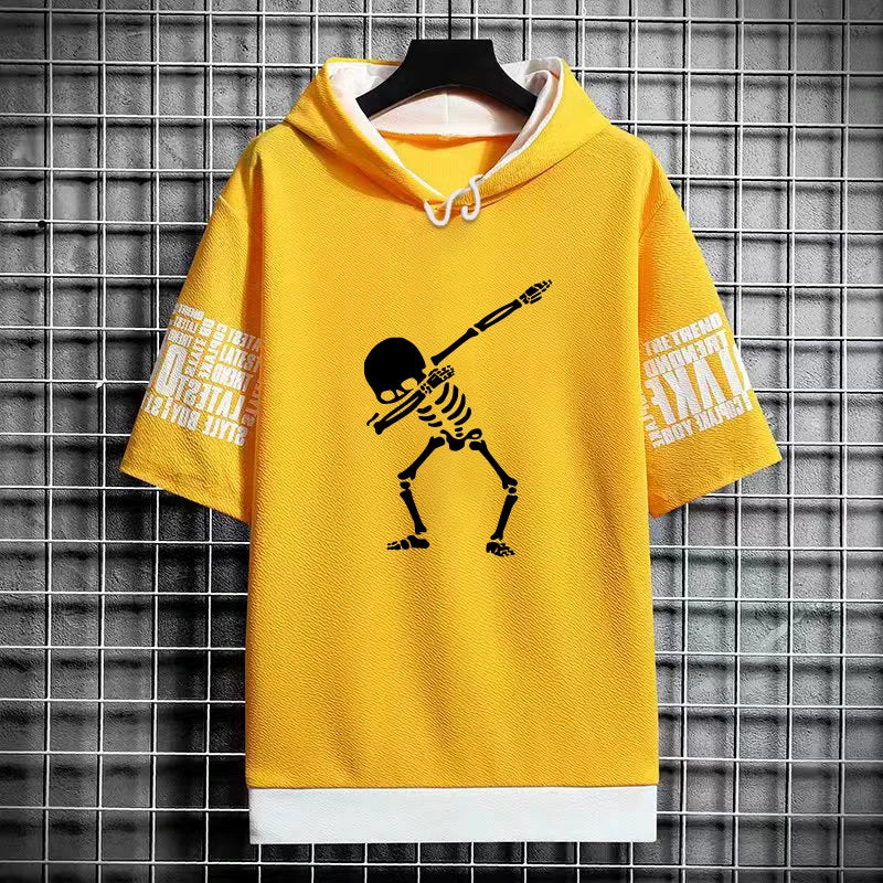 Men's Winter Hooded T-Shirt - Skull Graphic Streetwear
