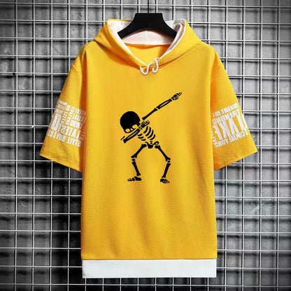 Men's Winter Hooded T-Shirt - Skull Graphic Streetwear