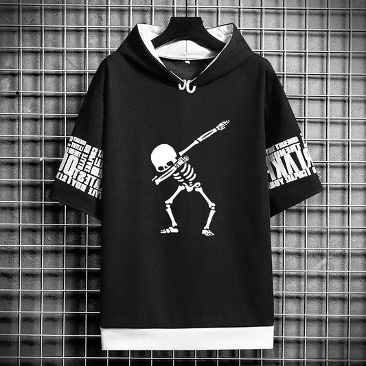 Men's Winter Hooded T-Shirt - Skull Graphic Streetwear