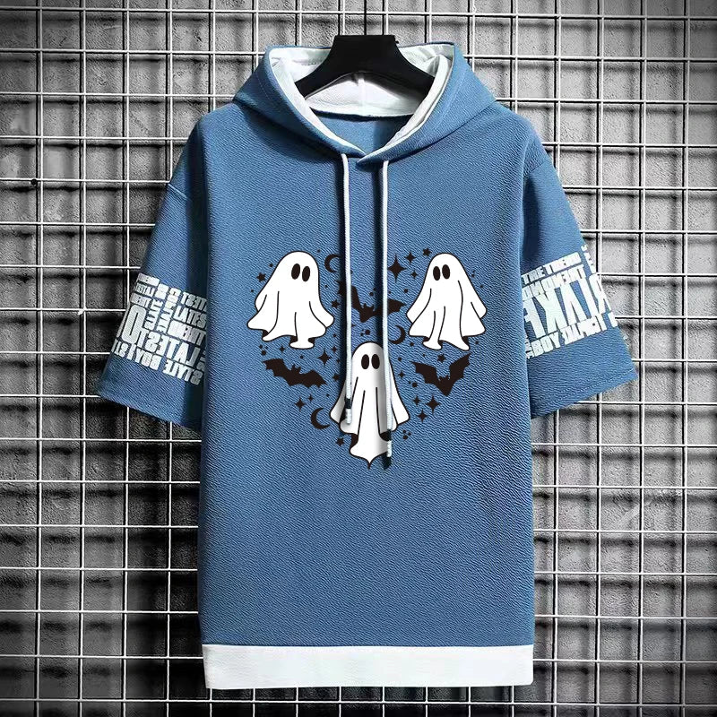 Men's Winter Hooded T-Shirt - Short Sleeve Streetwear Top
