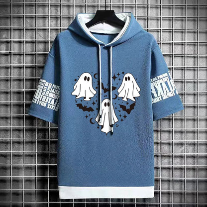 Men's Winter Hooded T-Shirt - Short Sleeve Streetwear Top