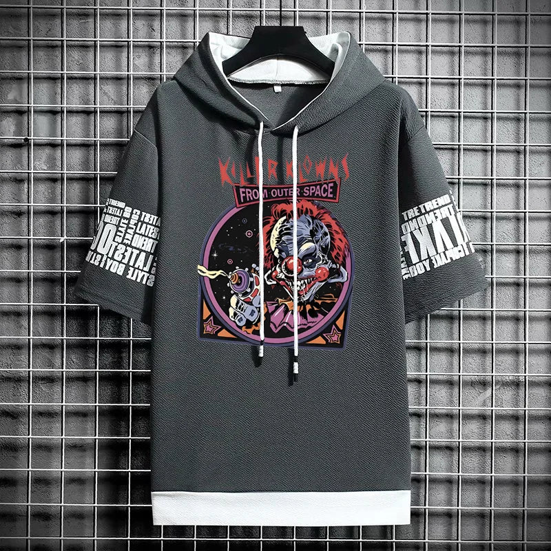 Men's Winter Hooded T-Shirt - Streetwear Clown Graphic Tee