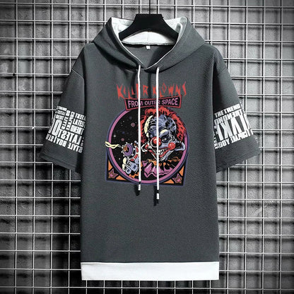 Men's Winter Hooded T-Shirt - Streetwear Clown Graphic Tee