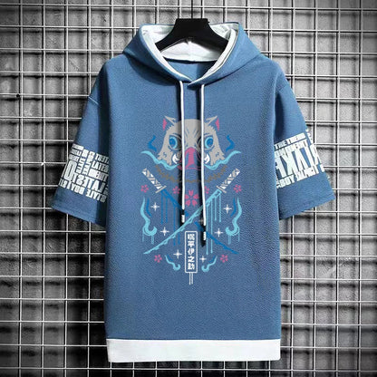 Men's Winter T-Shirt - Hooded Short Sleeve Streetwear