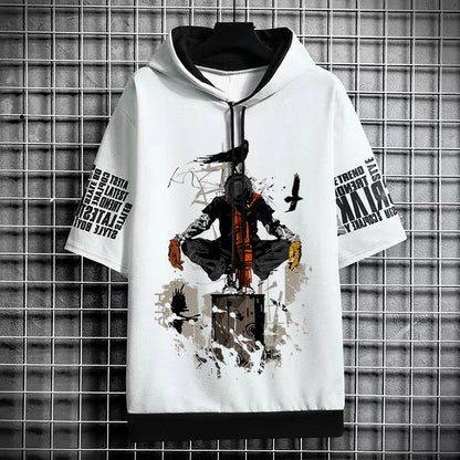 Men's Winter Hooded T-Shirt - Anime Graphic Print Tee