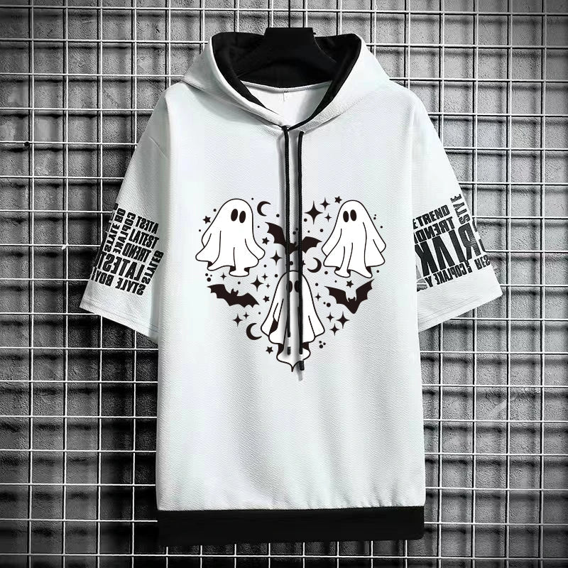 Men's Winter Hooded T-Shirt - Short Sleeve Streetwear Top
