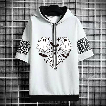 Men's Winter Hooded T-Shirt - Short Sleeve Streetwear Top