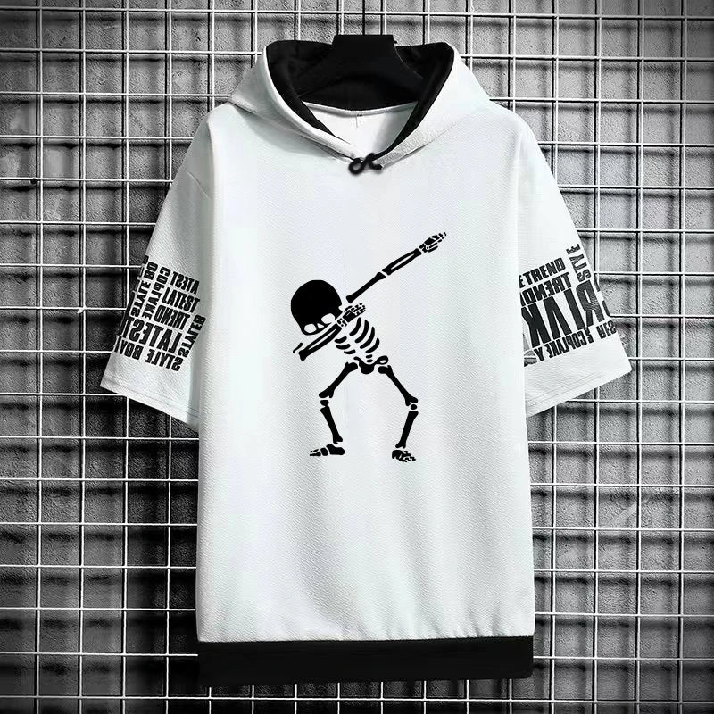 Men's Winter Hooded T-Shirt - Skull Graphic Streetwear