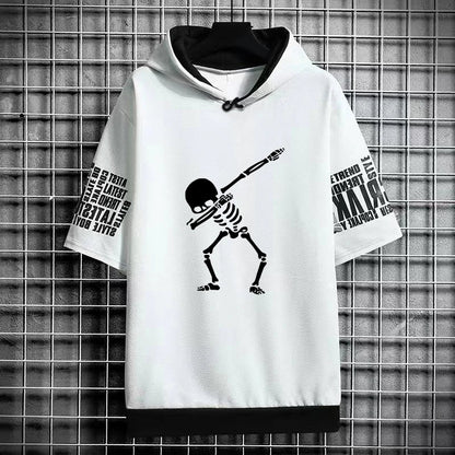Men's Winter Hooded T-Shirt - Skull Graphic Streetwear