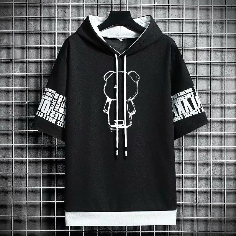 Men's Streetwear Hooded T-Shirt - Winter Graphic Print Tee