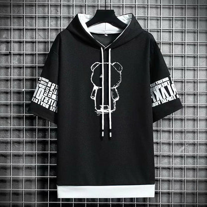 Men's Streetwear Hooded T-Shirt - Winter Graphic Print Tee