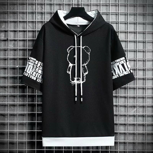 Men's Streetwear Hooded T-Shirt - Winter Graphic Print Tee