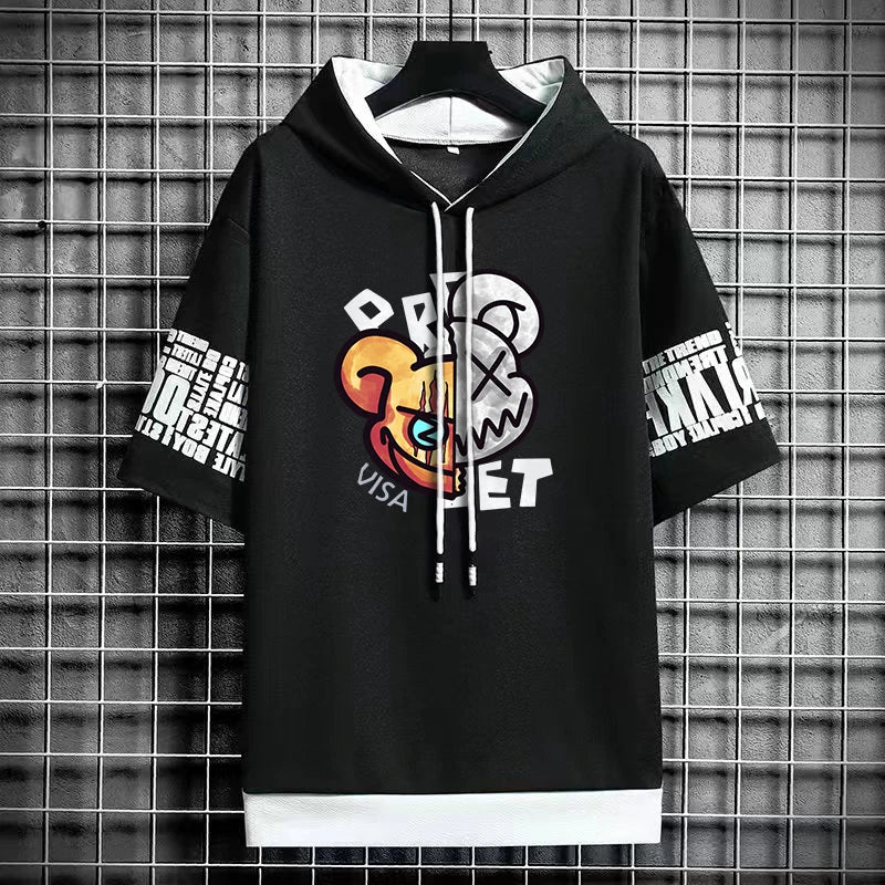 Men’s Winter Cartoon Print Hooded T-Shirt - Streetwear Top