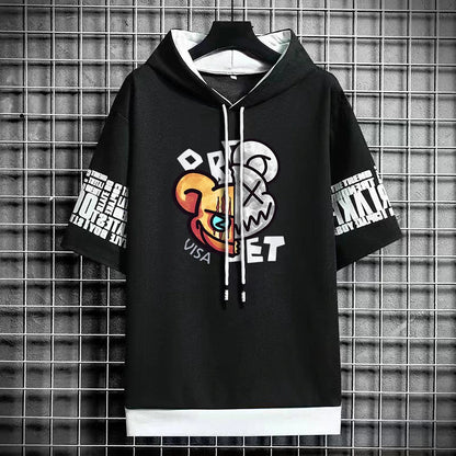 Men’s Winter Cartoon Print Hooded T-Shirt - Streetwear Top