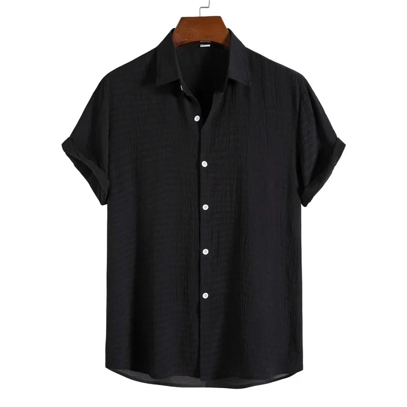 Men's Solid Color Shirt - Casual Short Sleeve, Trendy Lapel Fashion - PrimePick World