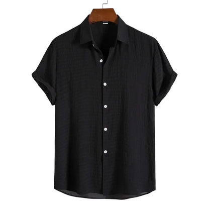Men's Solid Color Shirt - Casual Short Sleeve, Trendy Lapel Fashion - PrimePick World