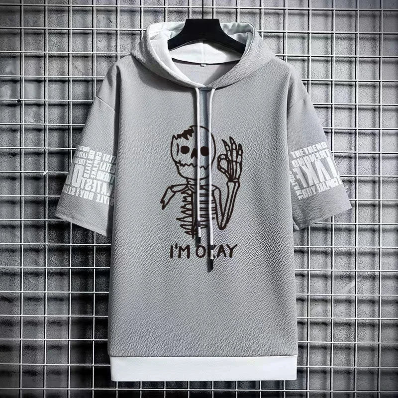 Winter Men's Hooded T-Shirt - Harajuku Skull Print Style